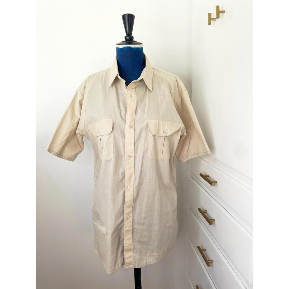 Haband Travelers Beige Short Sleeve Casual Shirt for Men Size L